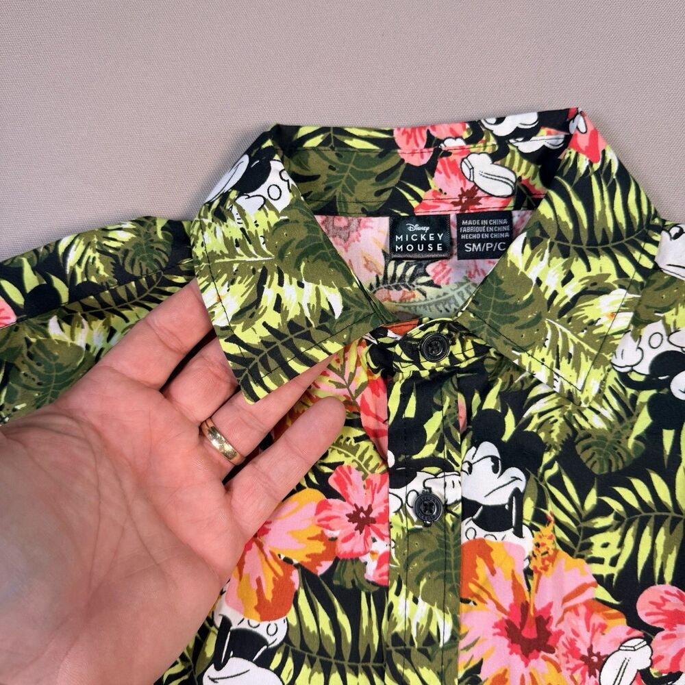 Disney Mickey Mouse Hawaiian Shirt Mens Small Floral Button Up Short Sleeve - Picture 5 of 8